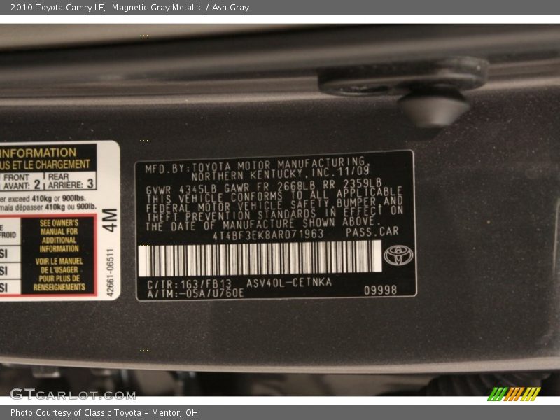 Magnetic Gray Metallic / Ash Gray 2010 Toyota Camry LE