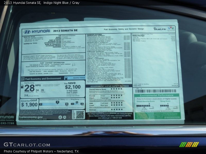 Indigo Night Blue / Gray 2013 Hyundai Sonata SE