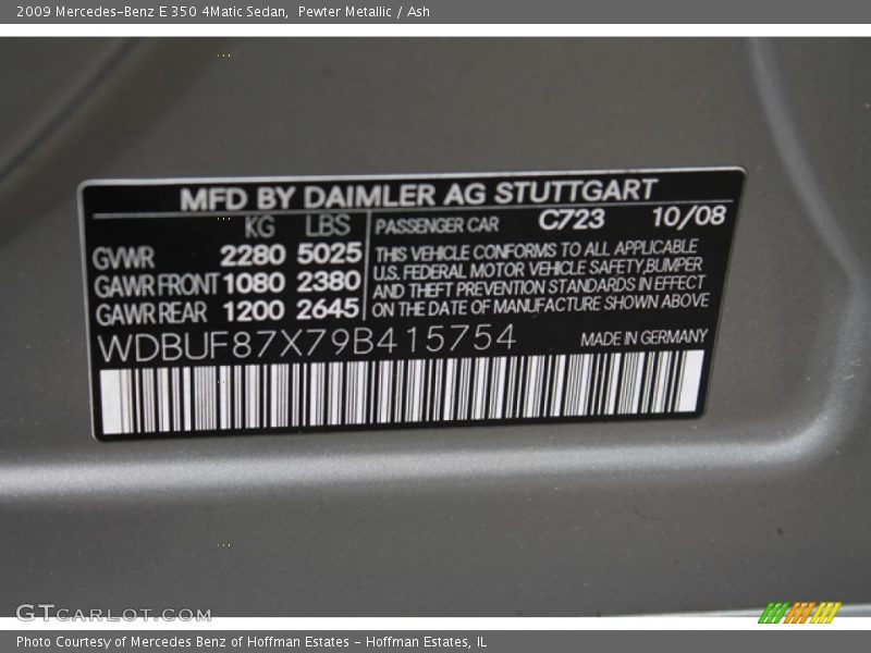 Pewter Metallic / Ash 2009 Mercedes-Benz E 350 4Matic Sedan