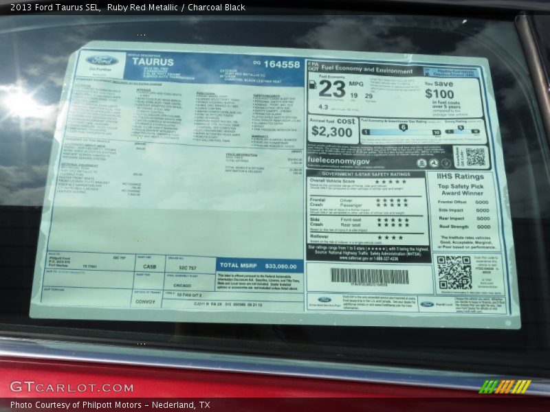 Ruby Red Metallic / Charcoal Black 2013 Ford Taurus SEL
