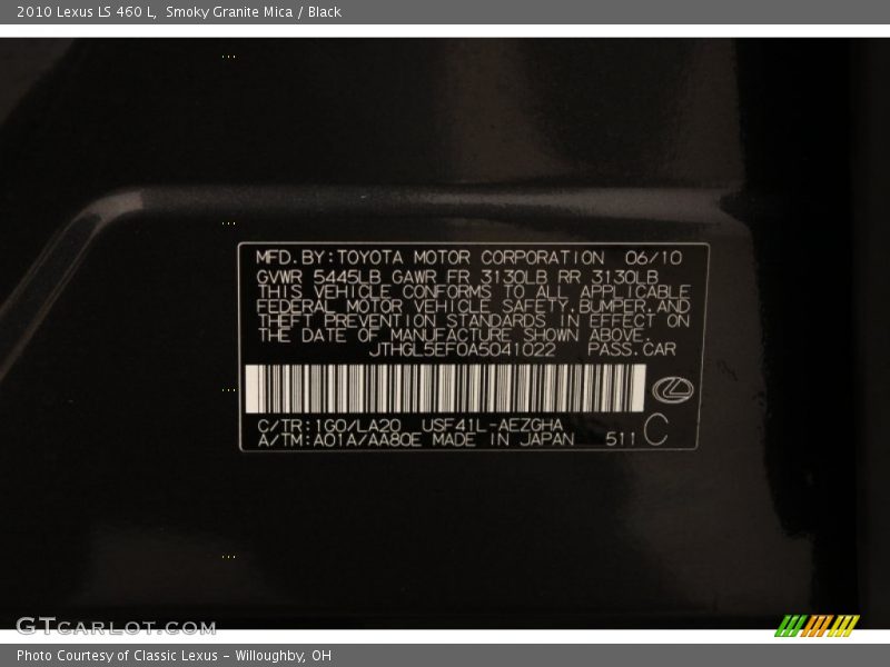 2010 LS 460 L Smoky Granite Mica Color Code 1G0