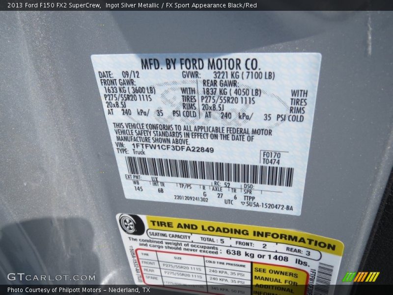 Ingot Silver Metallic / FX Sport Appearance Black/Red 2013 Ford F150 FX2 SuperCrew