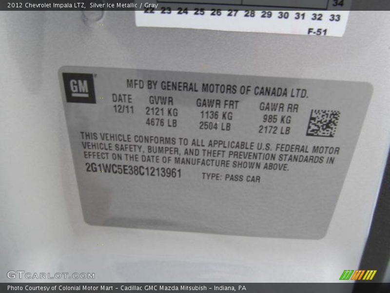 Silver Ice Metallic / Gray 2012 Chevrolet Impala LTZ