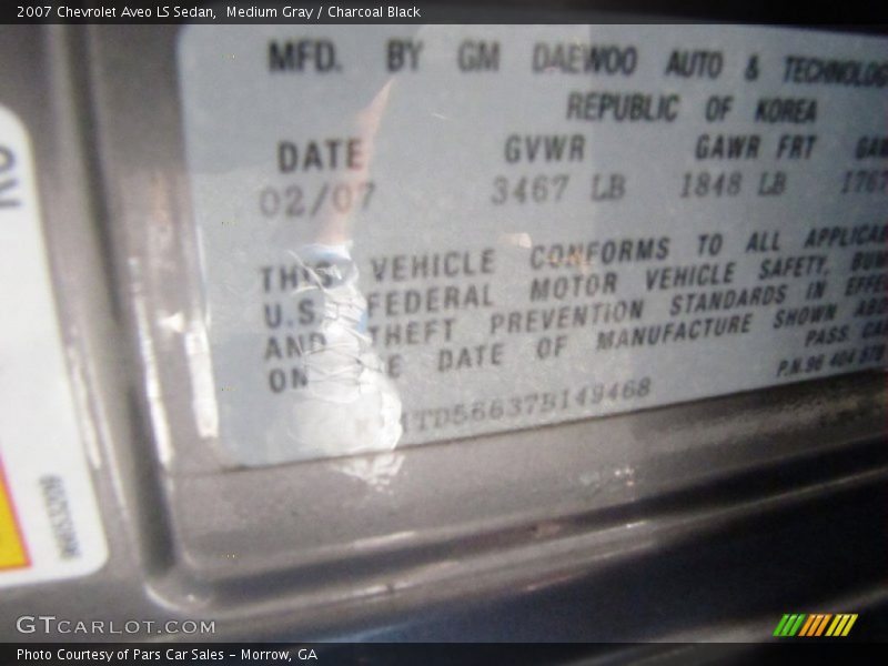 Medium Gray / Charcoal Black 2007 Chevrolet Aveo LS Sedan