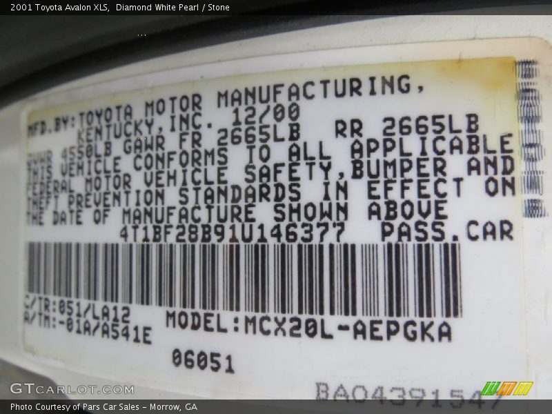 Diamond White Pearl / Stone 2001 Toyota Avalon XLS