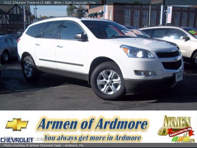 White / Dark Gray/Light Gray 2012 Chevrolet Traverse LS AWD