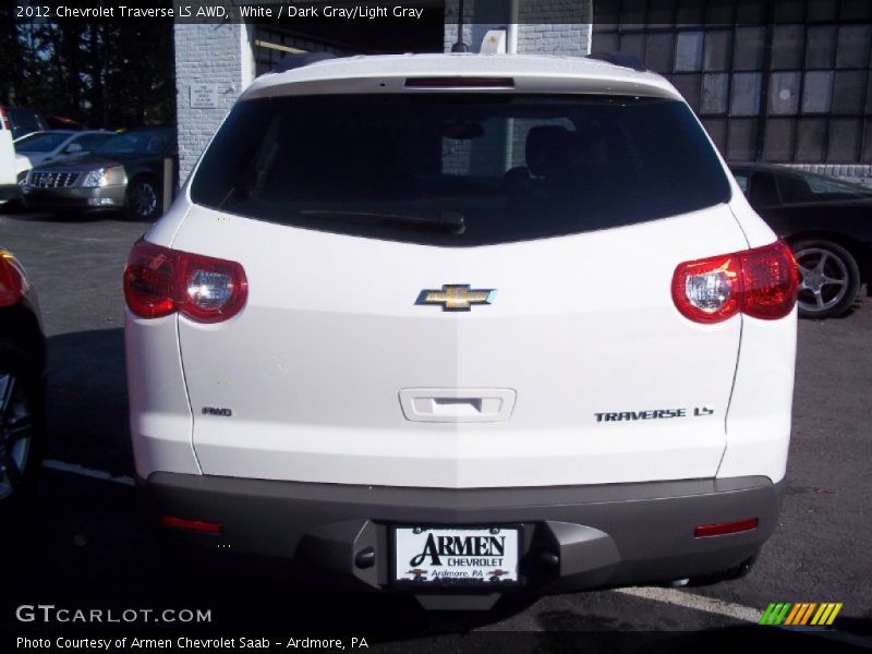 White / Dark Gray/Light Gray 2012 Chevrolet Traverse LS AWD