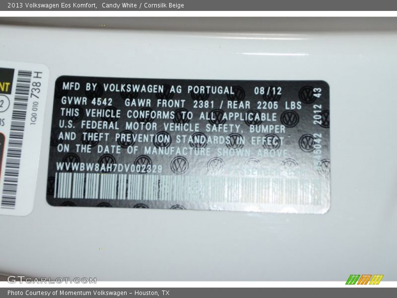 Candy White / Cornsilk Beige 2013 Volkswagen Eos Komfort
