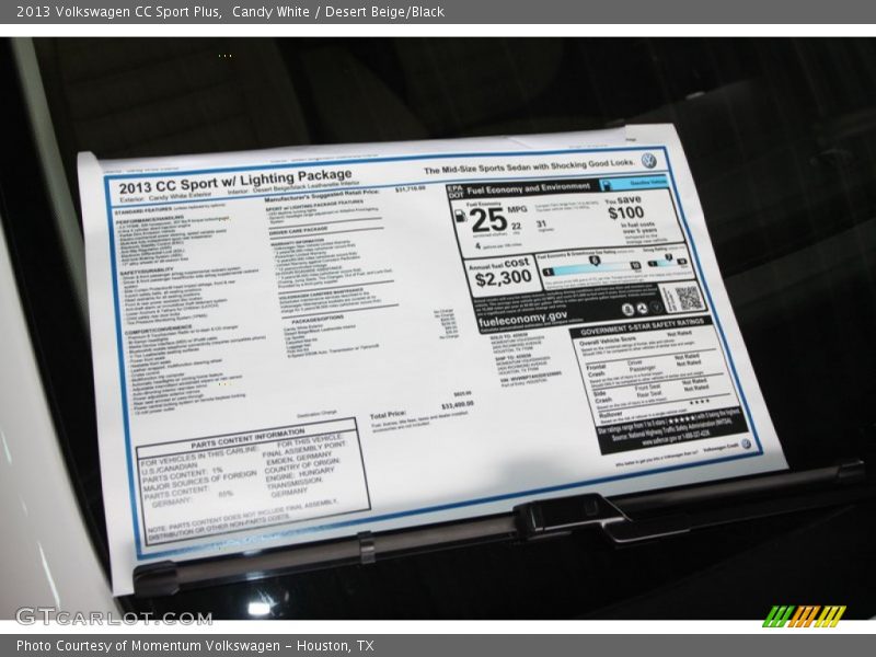 Candy White / Desert Beige/Black 2013 Volkswagen CC Sport Plus