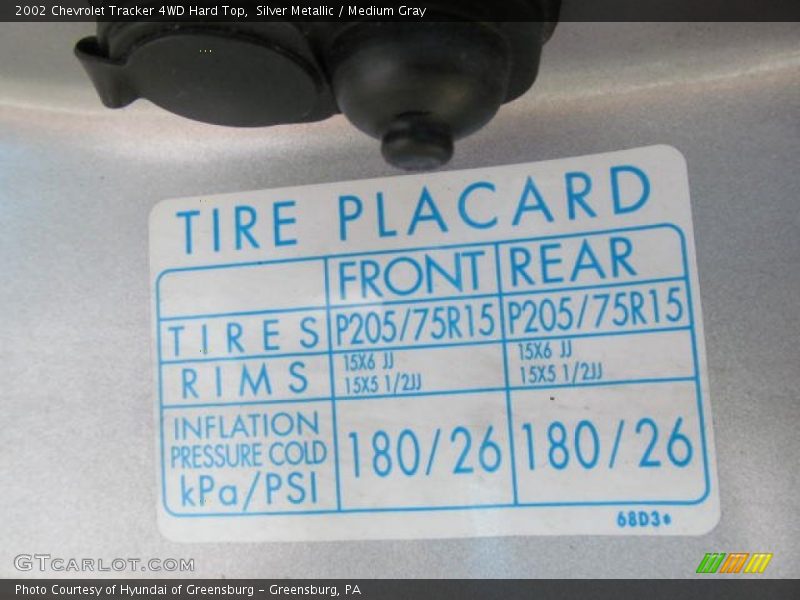 Silver Metallic / Medium Gray 2002 Chevrolet Tracker 4WD Hard Top