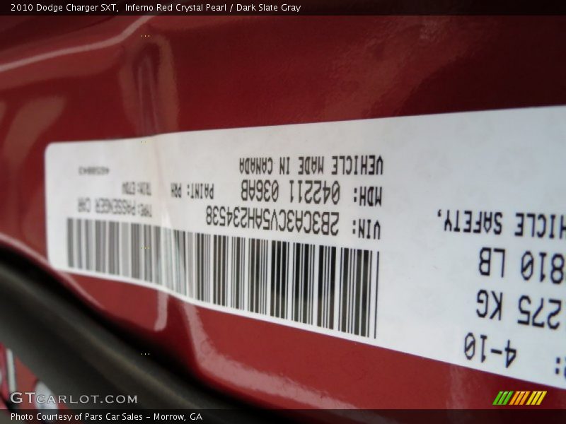 Inferno Red Crystal Pearl / Dark Slate Gray 2010 Dodge Charger SXT