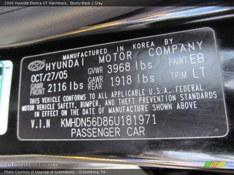 Ebony Black / Gray 2006 Hyundai Elantra GT Hatchback
