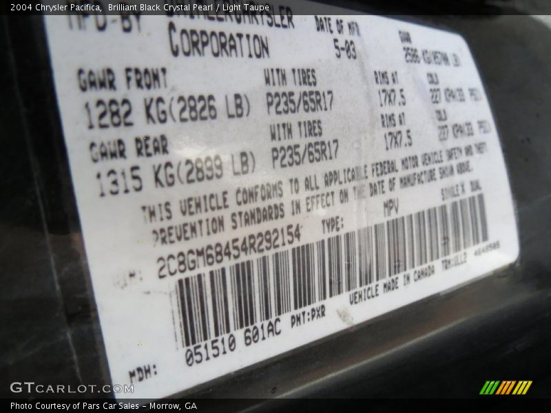 Brilliant Black Crystal Pearl / Light Taupe 2004 Chrysler Pacifica