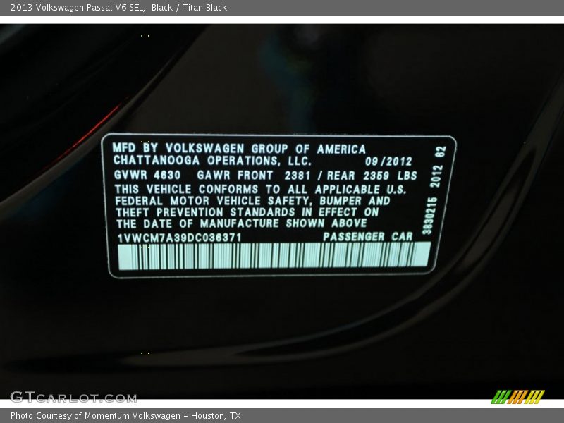 Black / Titan Black 2013 Volkswagen Passat V6 SEL