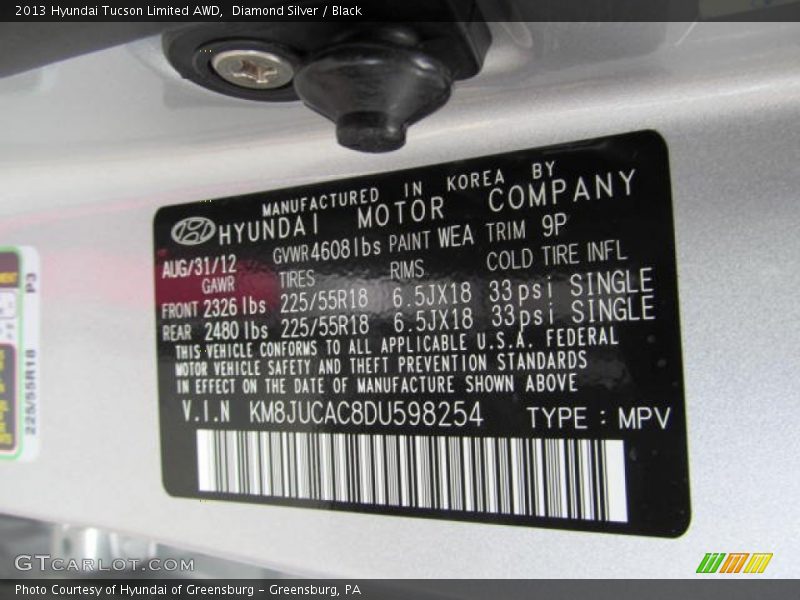 Diamond Silver / Black 2013 Hyundai Tucson Limited AWD