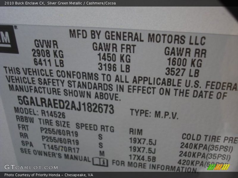 Silver Green Metallic / Cashmere/Cocoa 2010 Buick Enclave CX