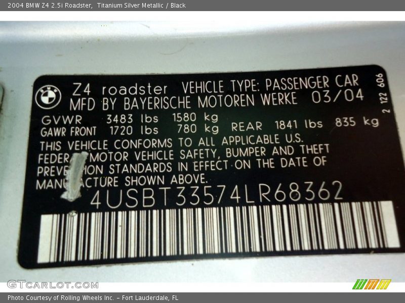 Info Tag of 2004 Z4 2.5i Roadster