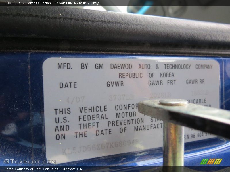 Cobalt Blue Metallic / Grey 2007 Suzuki Forenza Sedan