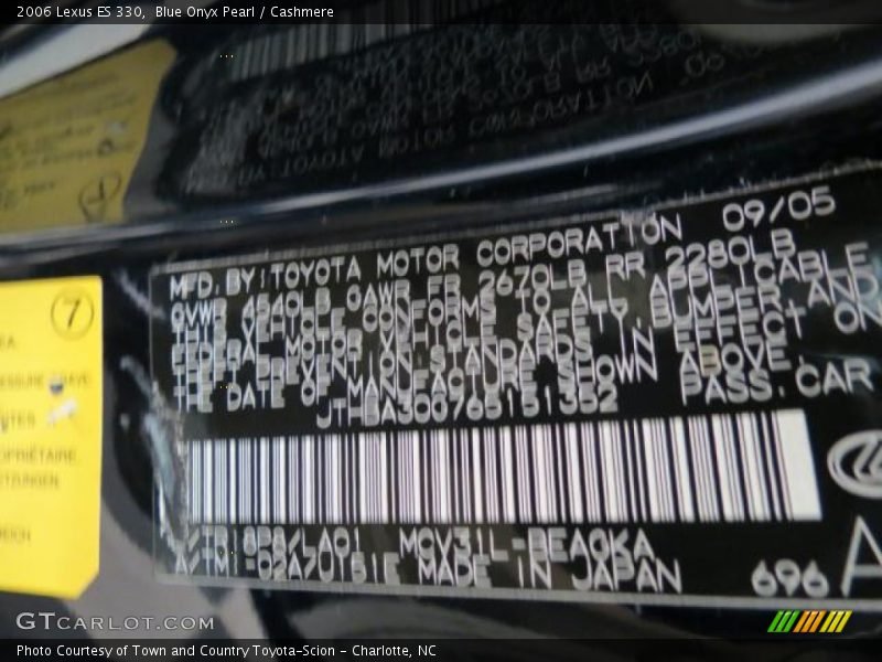 2006 ES 330 Blue Onyx Pearl Color Code 8P8