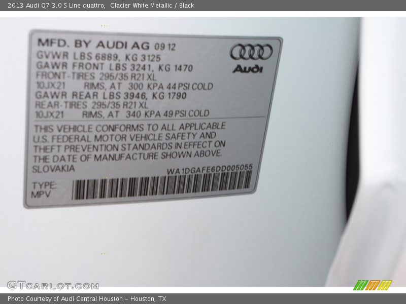 Info Tag of 2013 Q7 3.0 S Line quattro
