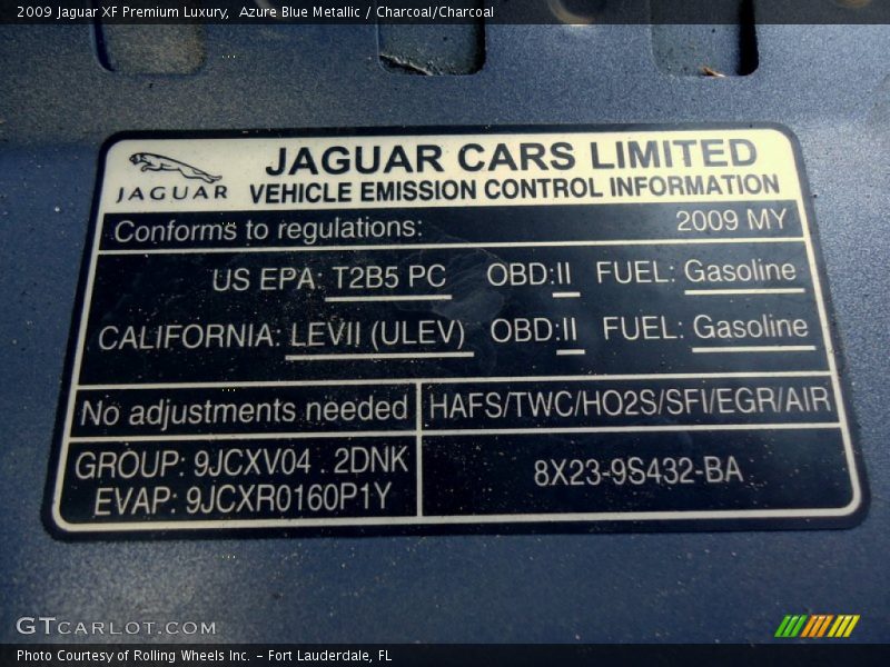 Azure Blue Metallic / Charcoal/Charcoal 2009 Jaguar XF Premium Luxury
