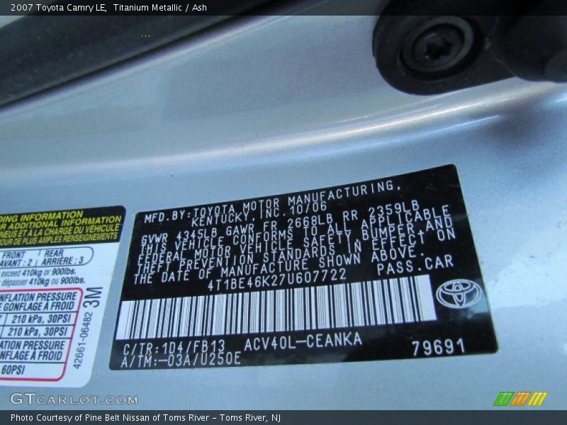 Titanium Metallic / Ash 2007 Toyota Camry LE