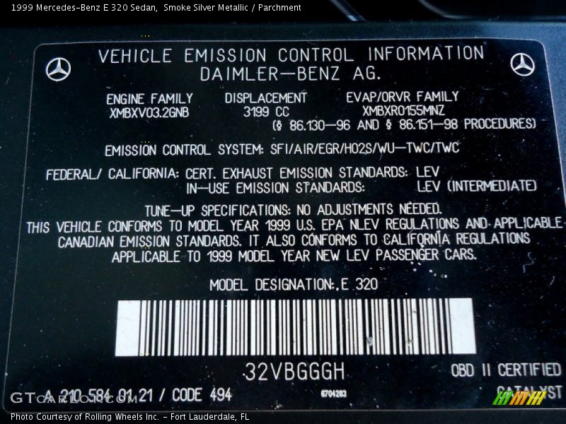 Info Tag of 1999 E 320 Sedan