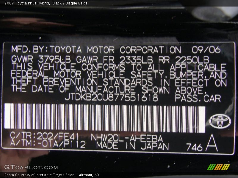 Black / Bisque Beige 2007 Toyota Prius Hybrid