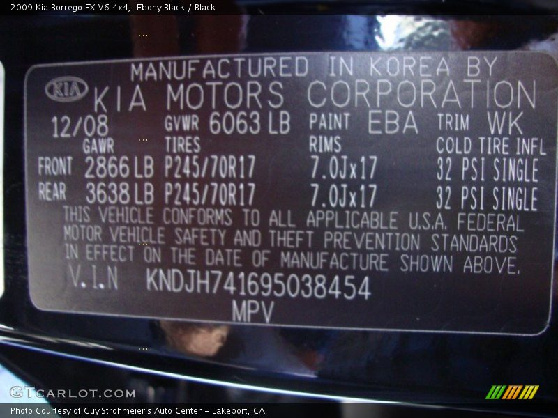 Ebony Black / Black 2009 Kia Borrego EX V6 4x4