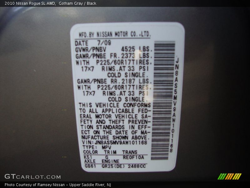 Gotham Gray / Black 2010 Nissan Rogue SL AWD