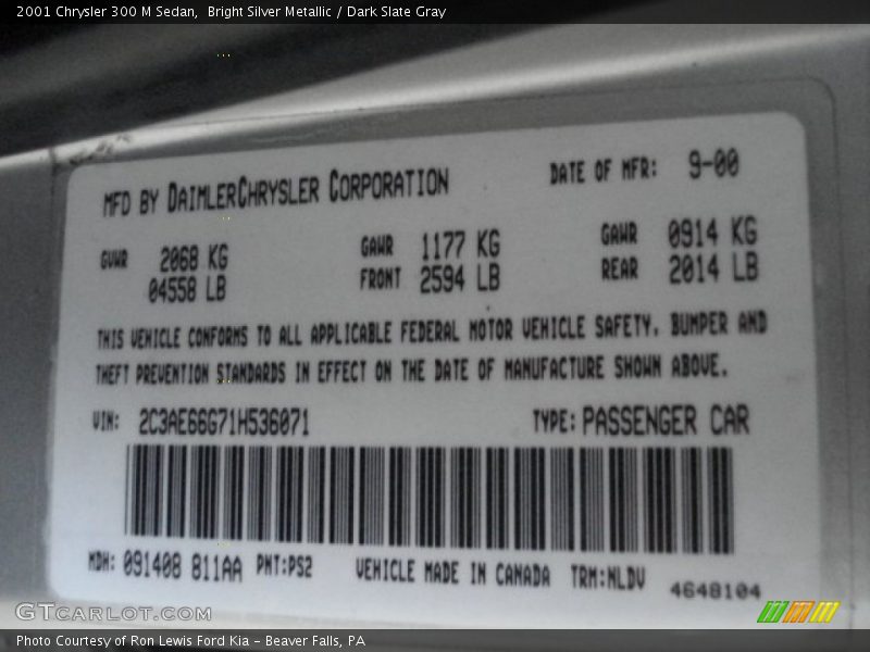 Bright Silver Metallic / Dark Slate Gray 2001 Chrysler 300 M Sedan