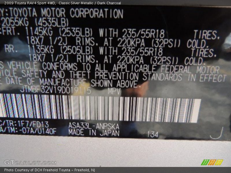 Classic Silver Metallic / Dark Charcoal 2009 Toyota RAV4 Sport 4WD