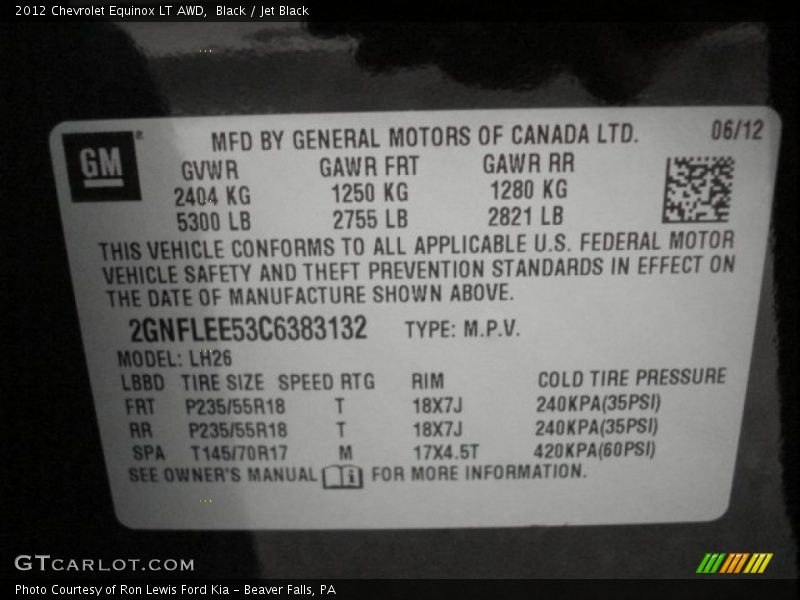 Black / Jet Black 2012 Chevrolet Equinox LT AWD