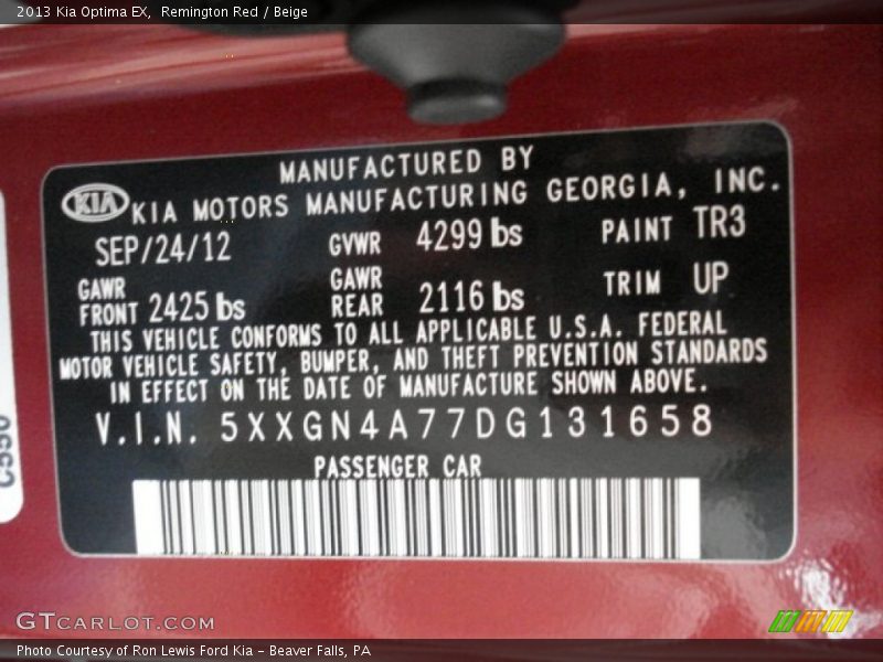 Remington Red / Beige 2013 Kia Optima EX