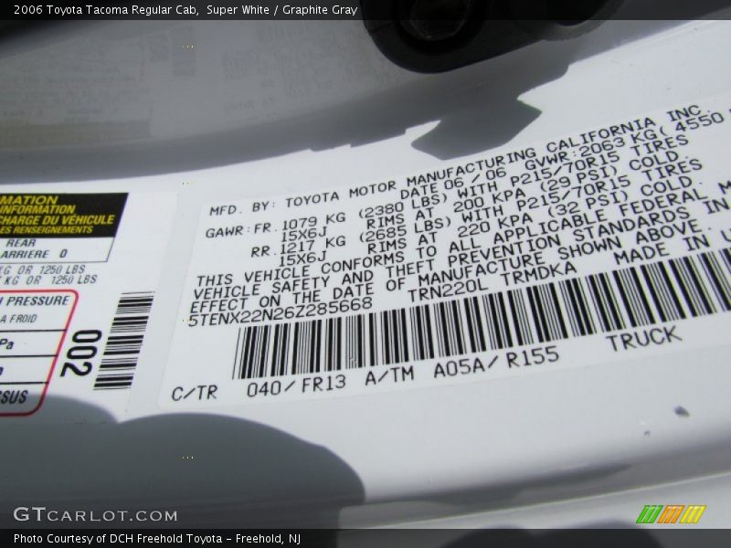 Super White / Graphite Gray 2006 Toyota Tacoma Regular Cab