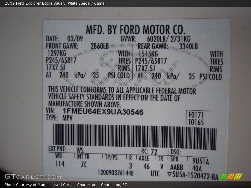 White Suede / Camel 2009 Ford Explorer Eddie Bauer