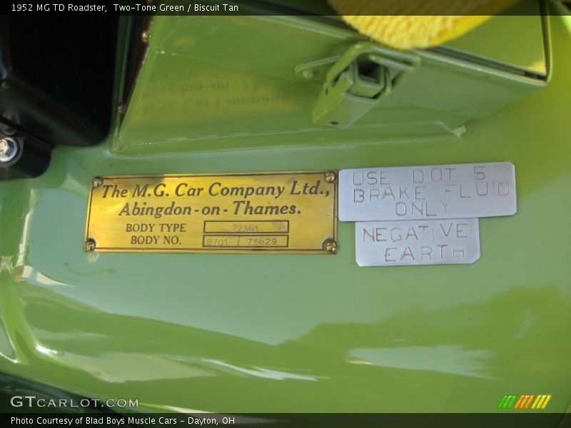 Info Tag of 1952 TD Roadster