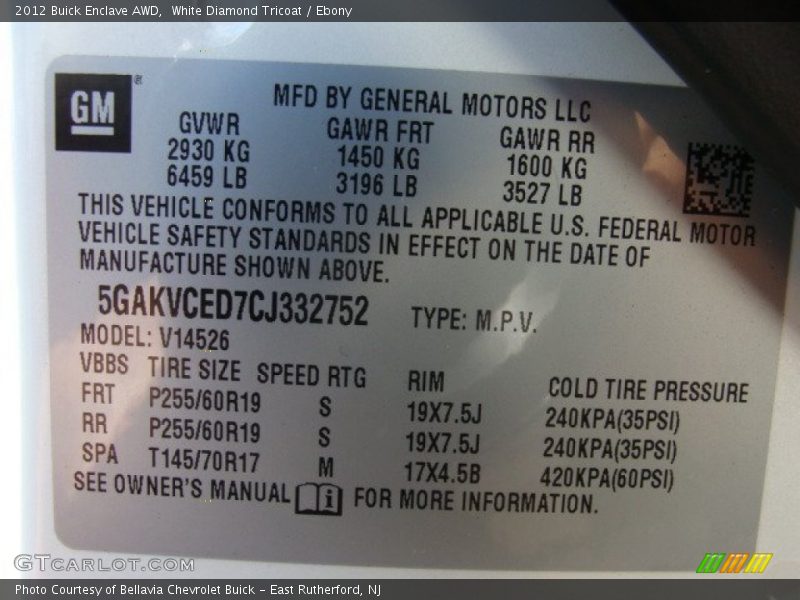 White Diamond Tricoat / Ebony 2012 Buick Enclave AWD