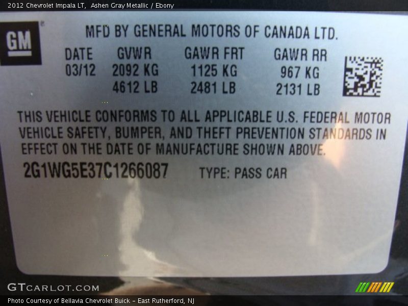 Ashen Gray Metallic / Ebony 2012 Chevrolet Impala LT