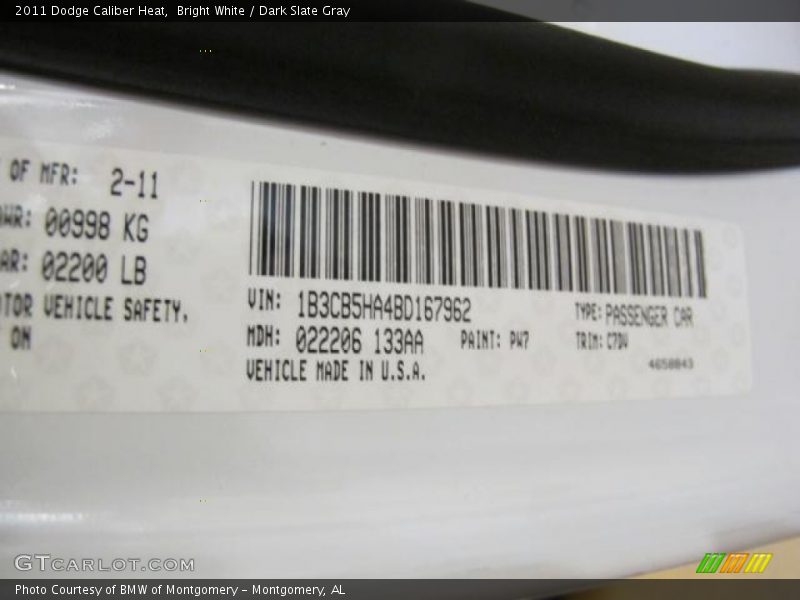 Bright White / Dark Slate Gray 2011 Dodge Caliber Heat