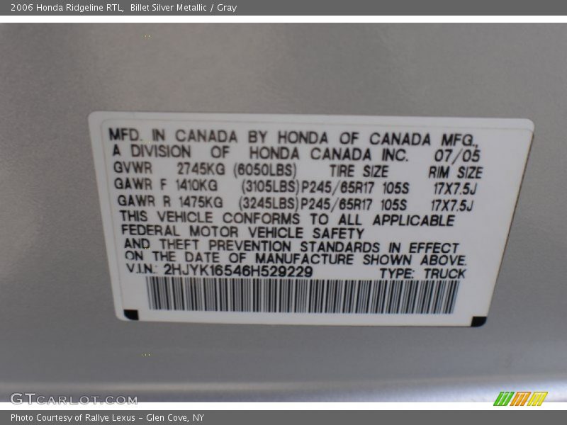 Billet Silver Metallic / Gray 2006 Honda Ridgeline RTL