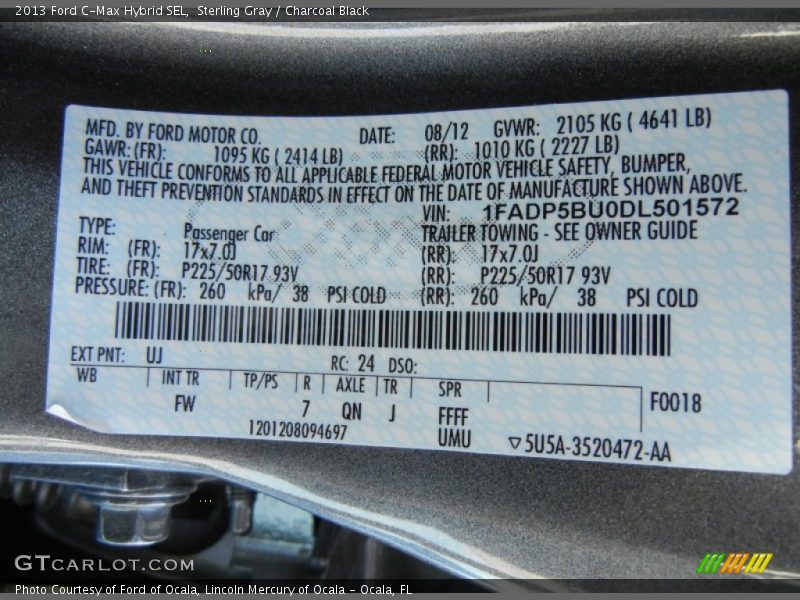 2013 C-Max Hybrid SEL Sterling Gray Color Code UJ