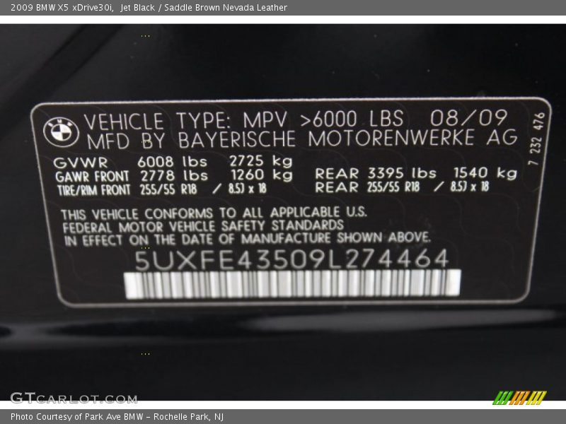 Jet Black / Saddle Brown Nevada Leather 2009 BMW X5 xDrive30i