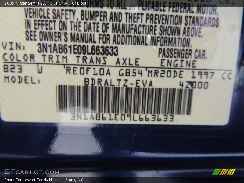 Blue Onyx / Charcoal 2009 Nissan Sentra 2.0