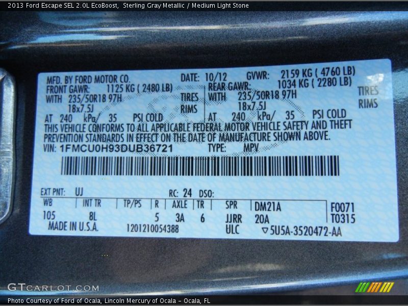 Sterling Gray Metallic / Medium Light Stone 2013 Ford Escape SEL 2.0L EcoBoost