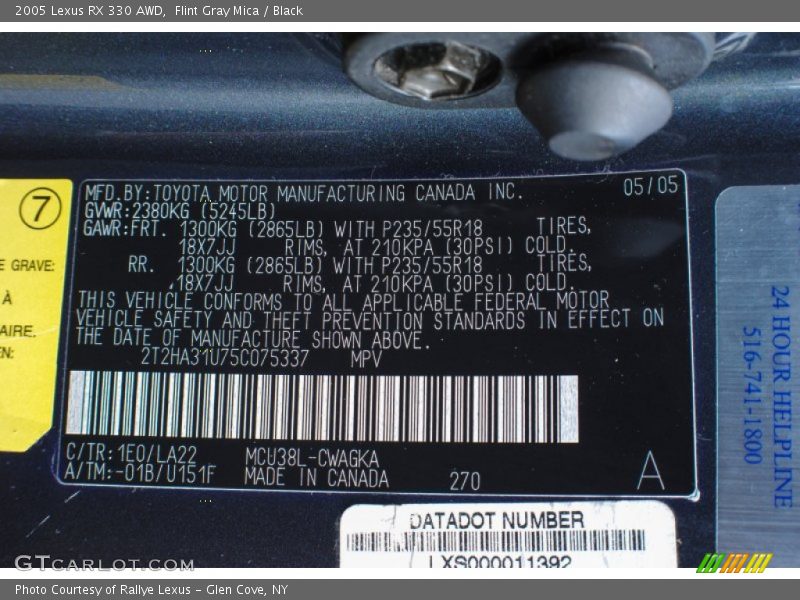 Flint Gray Mica / Black 2005 Lexus RX 330 AWD