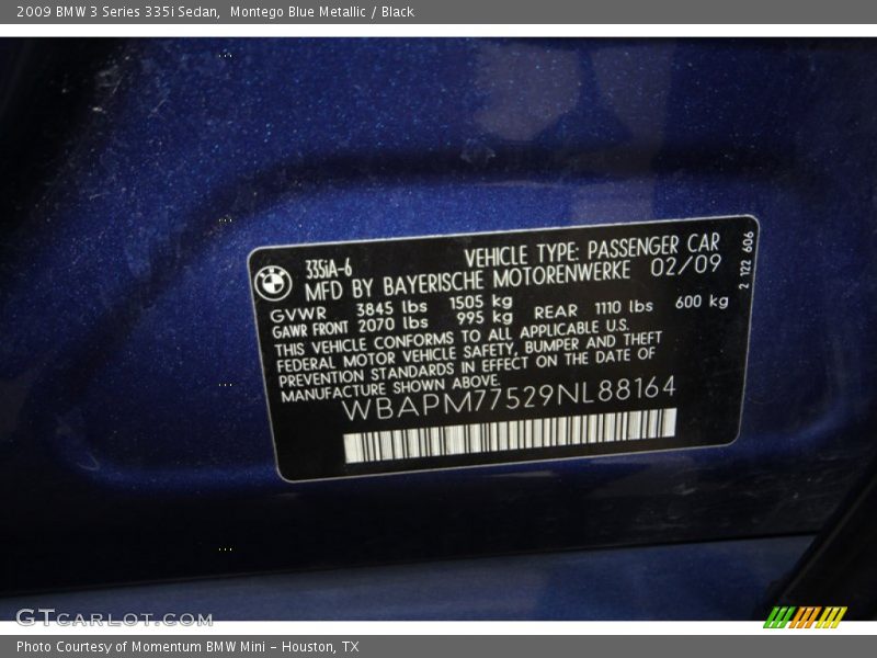 Montego Blue Metallic / Black 2009 BMW 3 Series 335i Sedan