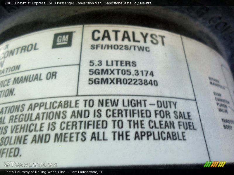 Info Tag of 2005 Express 1500 Passenger Conversion Van