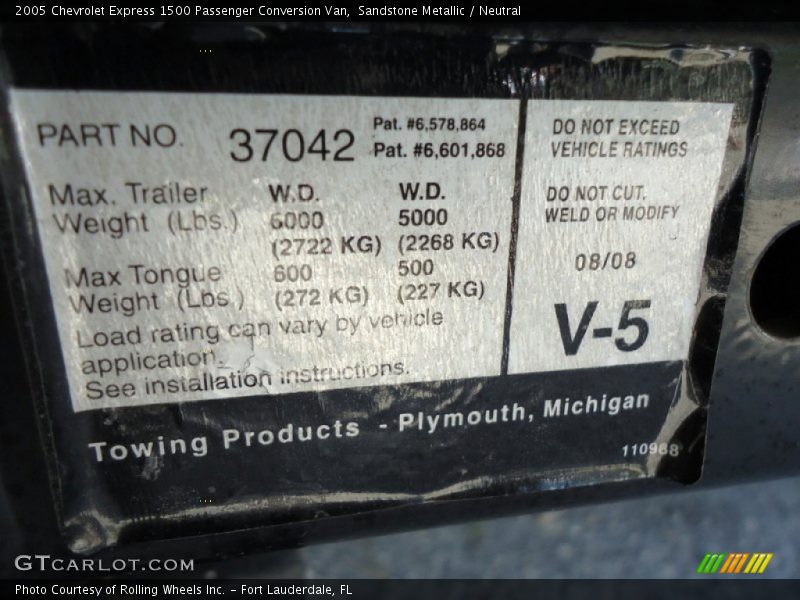 Info Tag of 2005 Express 1500 Passenger Conversion Van