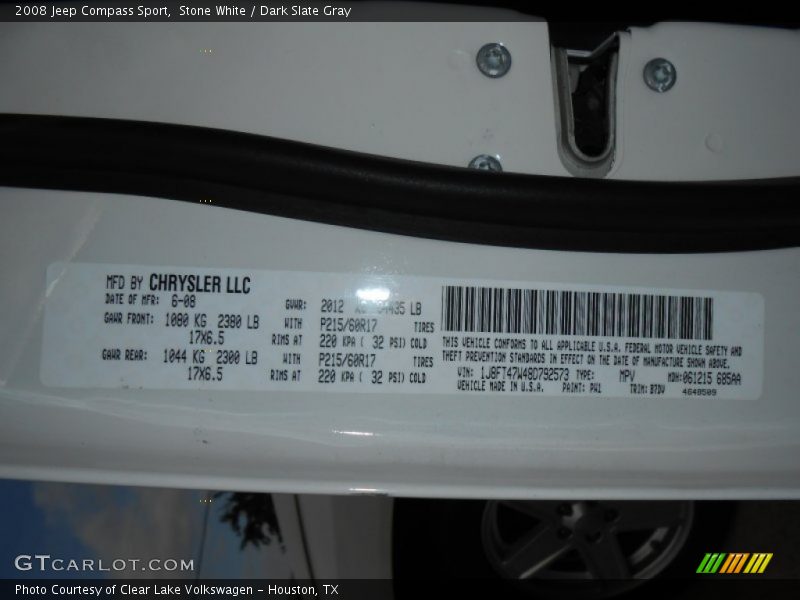 Stone White / Dark Slate Gray 2008 Jeep Compass Sport